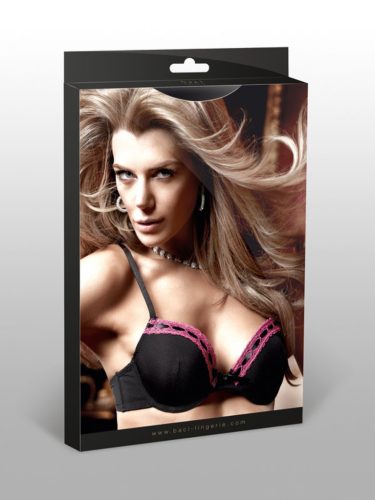 Előformázott fekete melltartó bíbor-színű csipke-bordűrökkel és párnázott kosarakkal