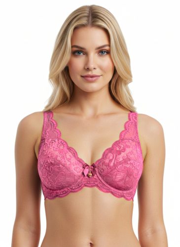 Előformázott málnaszínű csipke-melltartó függővel