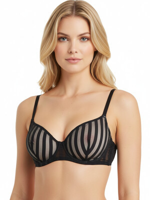 Előformázott fekete melltartó részben áttetsző sávokkal