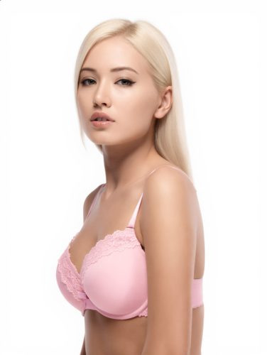 Rózsaszínű melltartó csipke-bordűrökkel, előformázott és párnázott kosarakkal