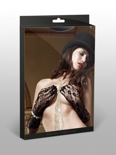 Fekete csipke-kesztyű finom ornamentumokkal