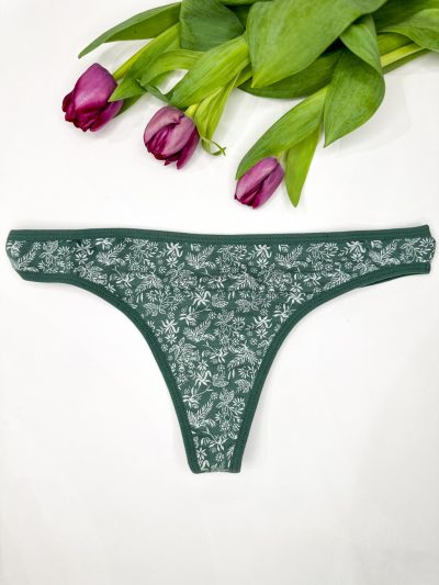 Zöld mintás pamut spandex tanga