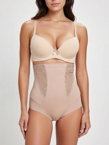 Testszínű magasított csipkés karcsúsító tanga