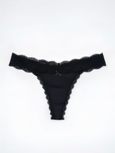 Time fekete pamut csipkés tanga