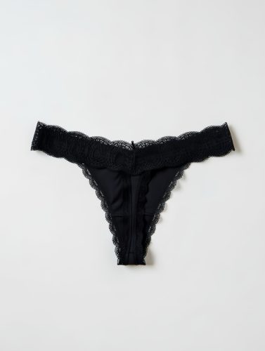 Time fekete pamut csipkés tanga