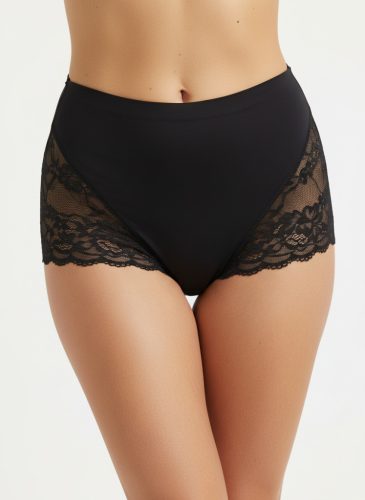 Csipkés fekete színű magasított FIT bugyi