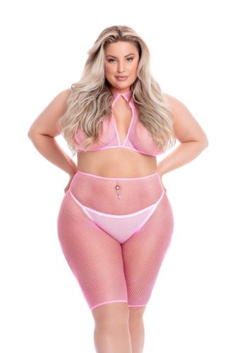 Sunset pink necc plus size short szett