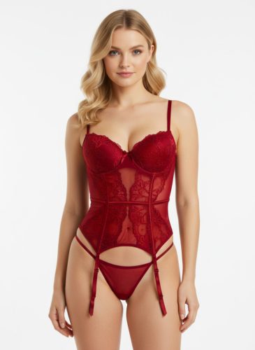 RC bordó csipkés extreme push up corset szett