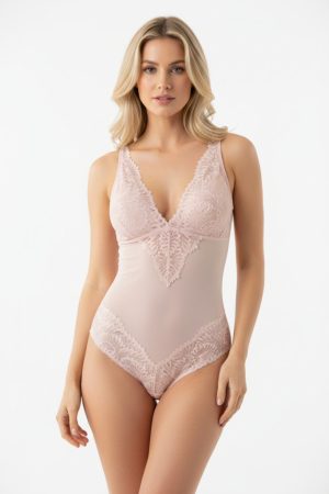 Belong T rózsaszín csipkés merevítő nélküli body