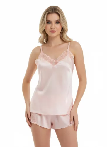 Saucey pasztell rózsaszín szatén short szett