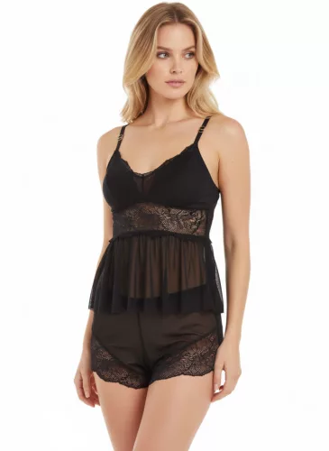 Tidal fekete csipkés hálóruha short szett