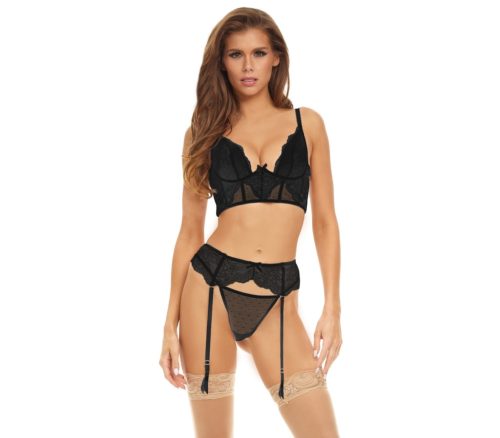 Peek a boo fekete merevítős harisnyatartós szett