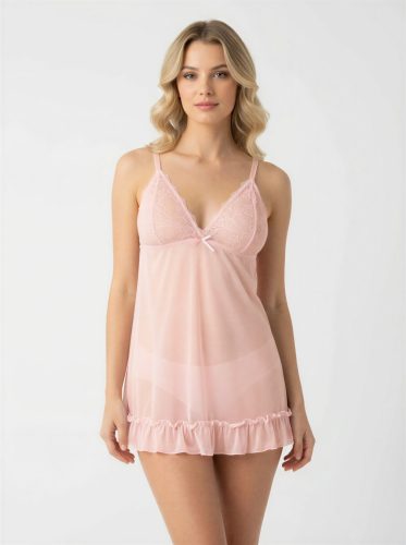 Babarózsaszín csipkés soft kombiné