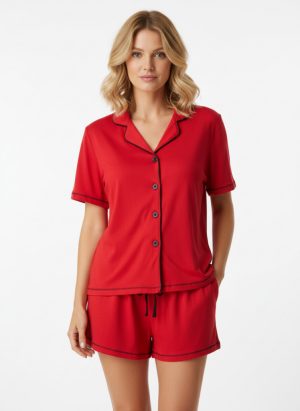 Tea Time piros hálóruha short szett