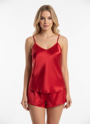 Shine piros szatén short szett