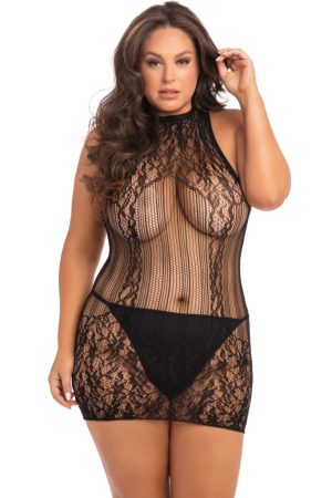 Ujjatlan csipkés fekete plus size ruha
