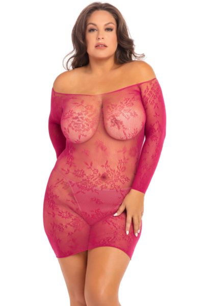 7083X-SGA-Csipkés plus size mini ruha
