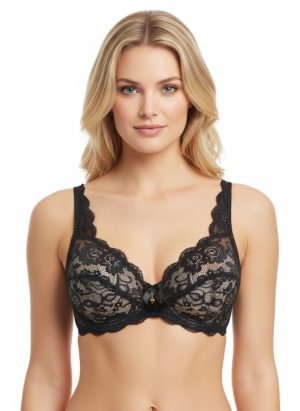 Előformázott fekete csipke-melltartó függővel