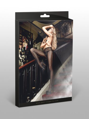 Részben áttetsző mintázatú fekete necc-harisnya