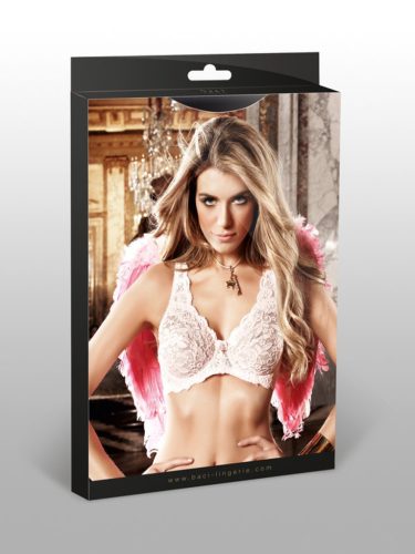 Előformázott világos-rózsaszín csipke-melltartó függővel