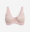 Előformázott világos-rózsaszín csipke-melltartó függővel