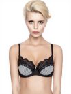 Fekete melltartó, részben párnázott világos-rózsaszín sávozott kosarakkal, előformázott és csipke-részletekkel