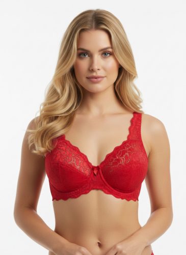 Szivacs nélküli piros rugalmas csipkés melltartó