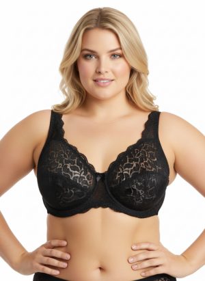 Szivacs nélküli fekete csipkés plus size melltartó