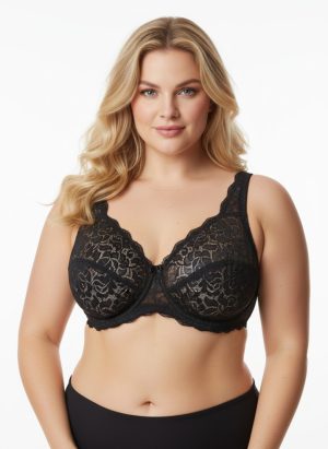 Szivacs nélküli fekete csipkés plus size melltartó