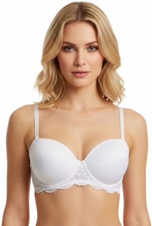 Revolu-sheen fehér pánt nélküli csipkés melltartó