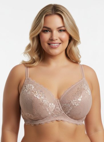 Pretty púder színű csipkés plus size melltartó