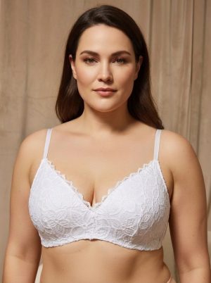   Lacy Fehér csipkés plus size merevítő nélküli melltartó