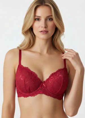 BH piros exkluzív csipkés push up melltartó