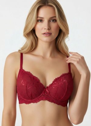 BH piros csipkés slight push up melltartó