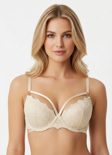 Exkluzív csipkés pánttal díszített ivory push up melltartó