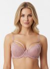 Exkluzív csipkés pánttal díszített mályva színű push up melltartó