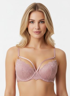   Exkluzív csipkés pánttal díszített mályva színű push up melltartó