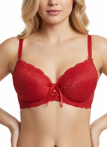 Luxe piros csipkés hosszított push up melltartó