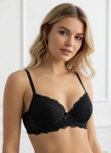 Harmony fekete hosszított csipkés melltartó