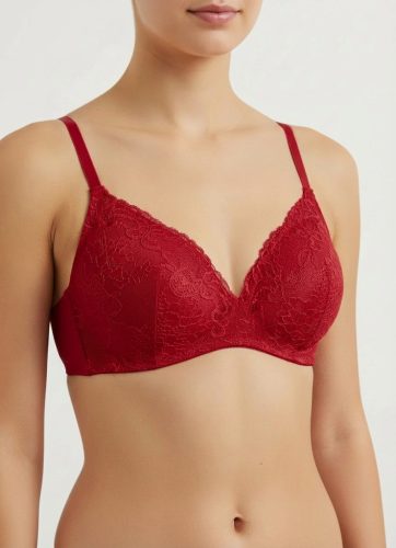Beauty piros merevítő nélküli csipkés melltartó