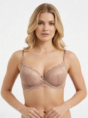 Romance sötét testszínű csipkés push up melltartó