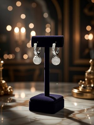 Gömb formájú nemesacél fülbevaló ezüst kövekkel