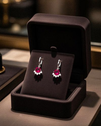 Ezüst bordó köves nemesacél fülbevaló 