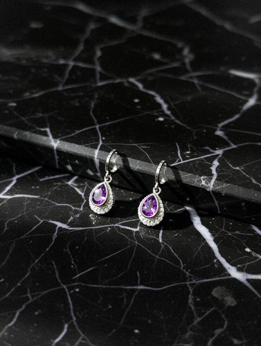 Lila és ezüst köves fülbevaló
