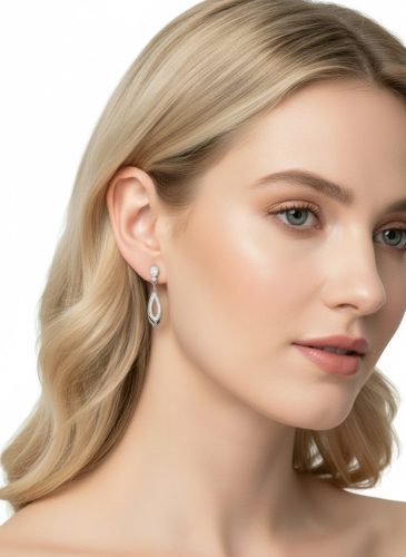 Ezüst kövekkel díszített lógós nemesacél fülbevaló