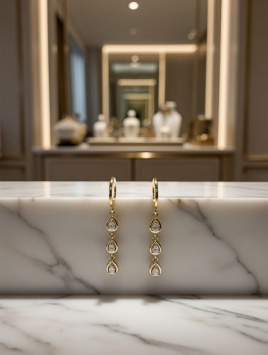 Arany színű 3 köves lógós fülbevaló