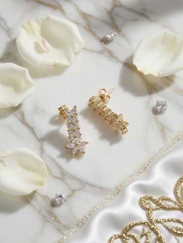 Rose gold virágos köves fülbevaló