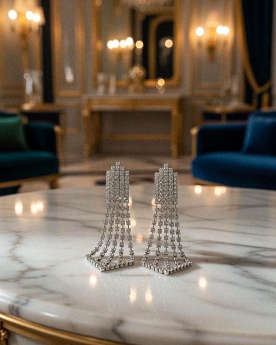 Ezüst strasszos fülbevaló