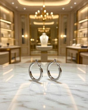 Ezüst strasszos karika fülbevaló