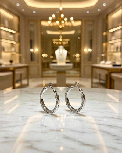 Ezüst strasszos karika fülbevaló